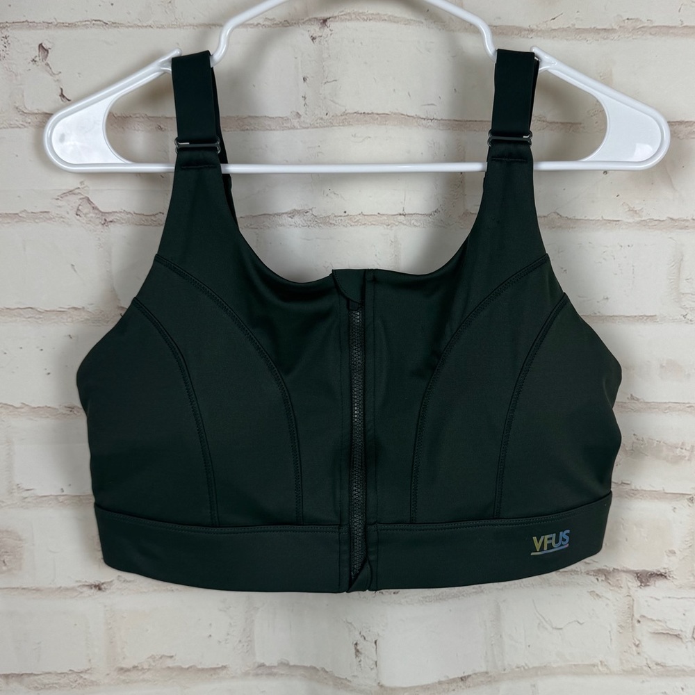 VFUS GREEN Zip Front Adjustable High Impact Sports Bra Full Coverage Size XL